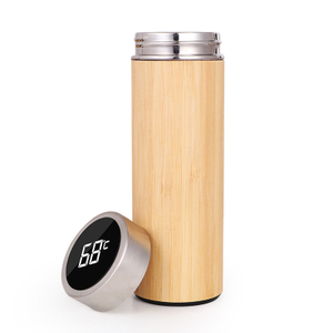 तापमान डिस्प्ले कवर के साथ बांस-पैटर्न वाला इंसुलेटेड कप