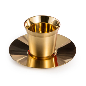 मिरर स्टेनलेस स्टील कॉफी कप और चम्मच के साथ डिश सेट